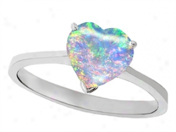 14k Gold Lab Created Opal Heart Shape Solitaire Engagement Ring