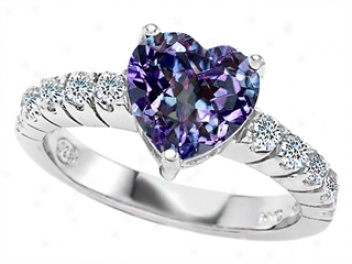 925 Sterling Silver 14k White Gold Plated Lan Created Heart Shape Alexandrite Engagement Ring